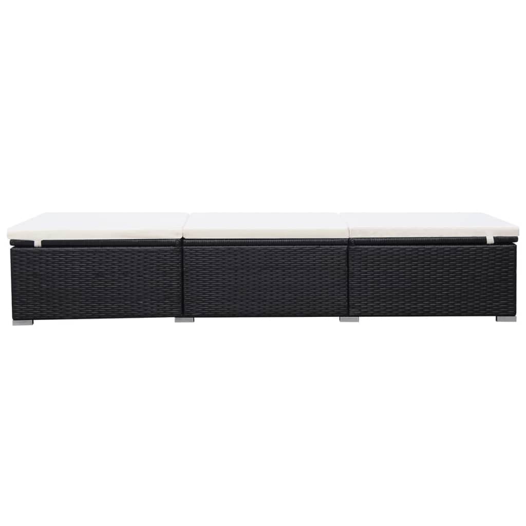 Fekete polyrattan napozóágy párnával 3