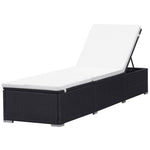 Fekete polyrattan napozóágy párnával 4