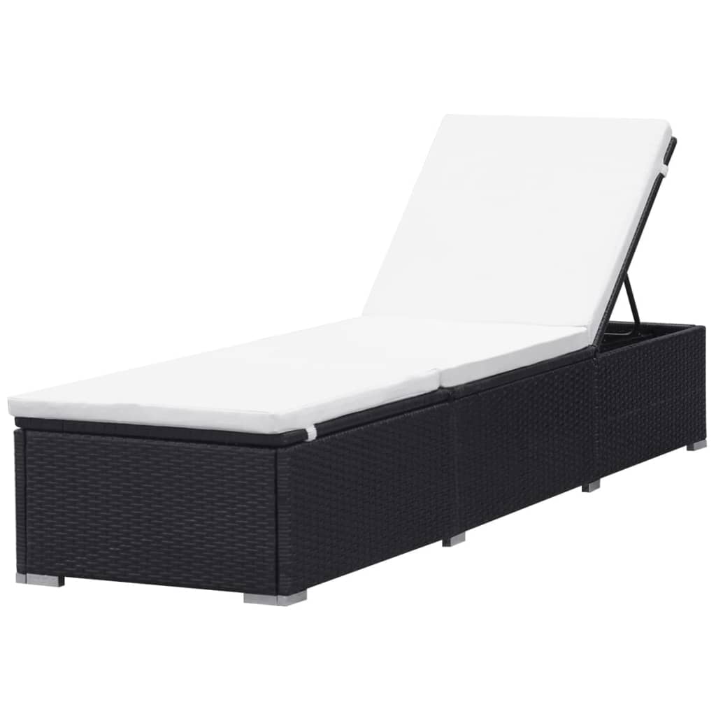 Fekete polyrattan napozóágy párnával 4
