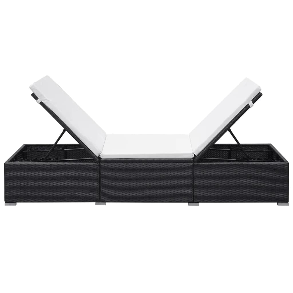 Fekete polyrattan napozóágy párnával 5