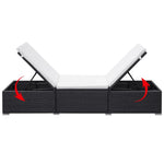 Fekete polyrattan napozóágy párnával 6