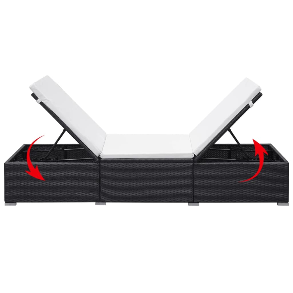Fekete polyrattan napozóágy párnával 6