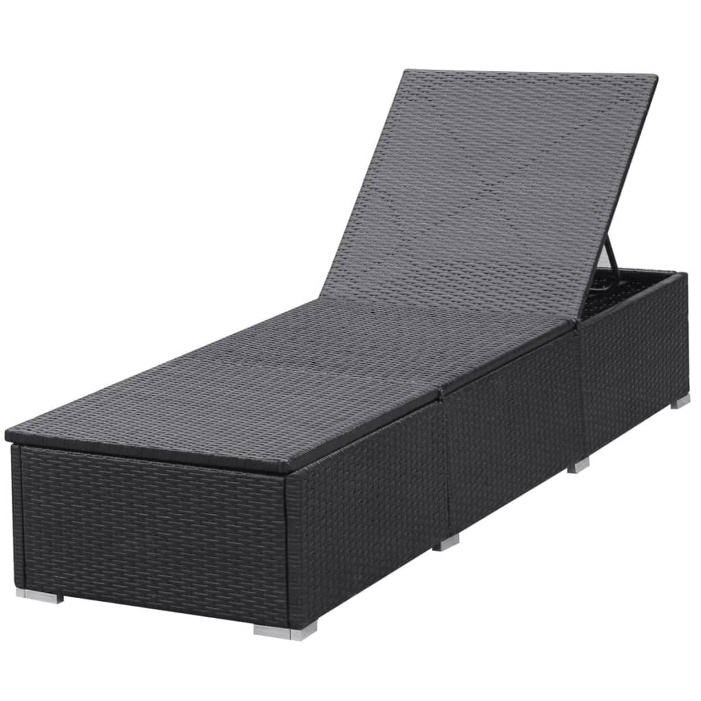 Fekete polyrattan napozóágy párnával 7