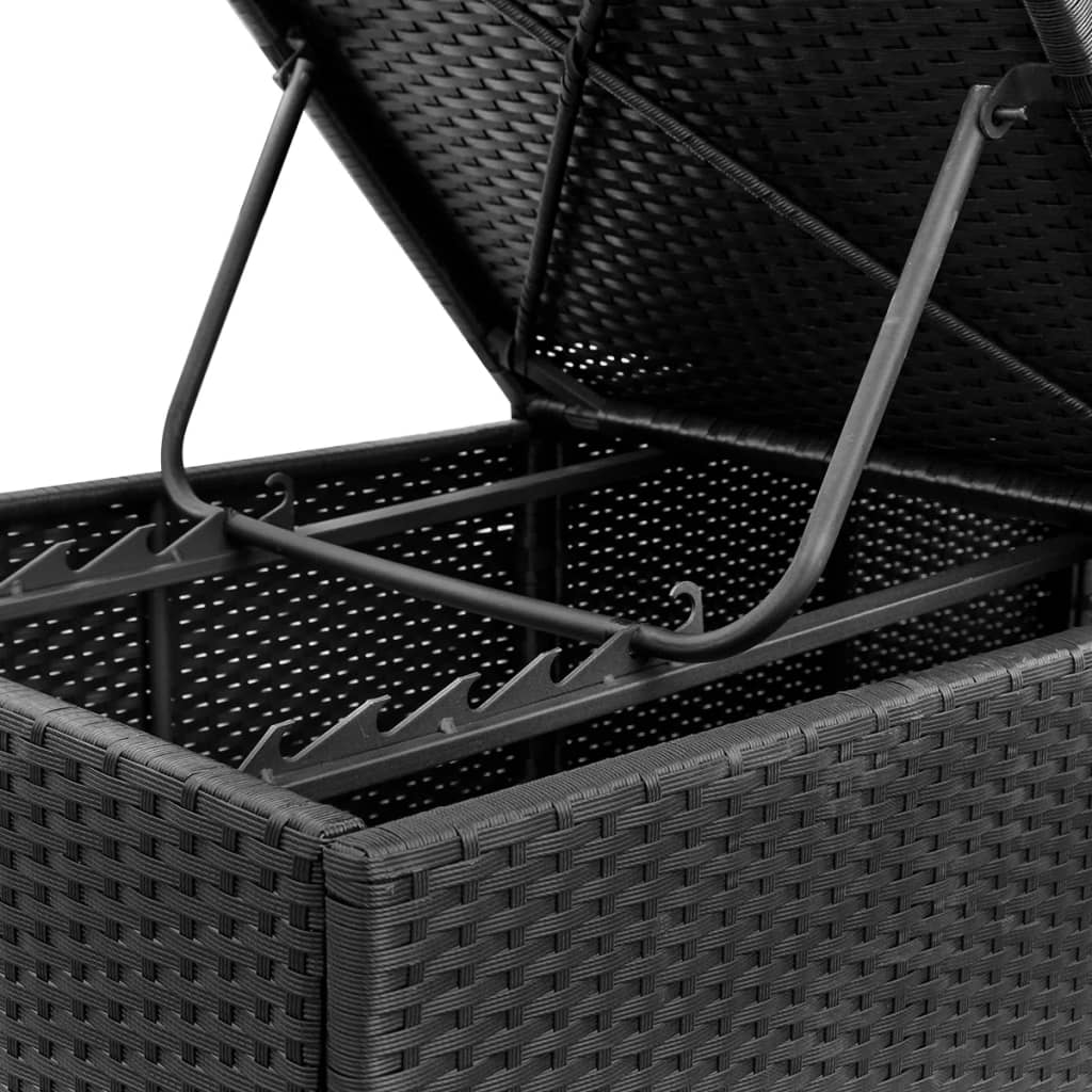 Fekete polyrattan napozóágy párnával 8