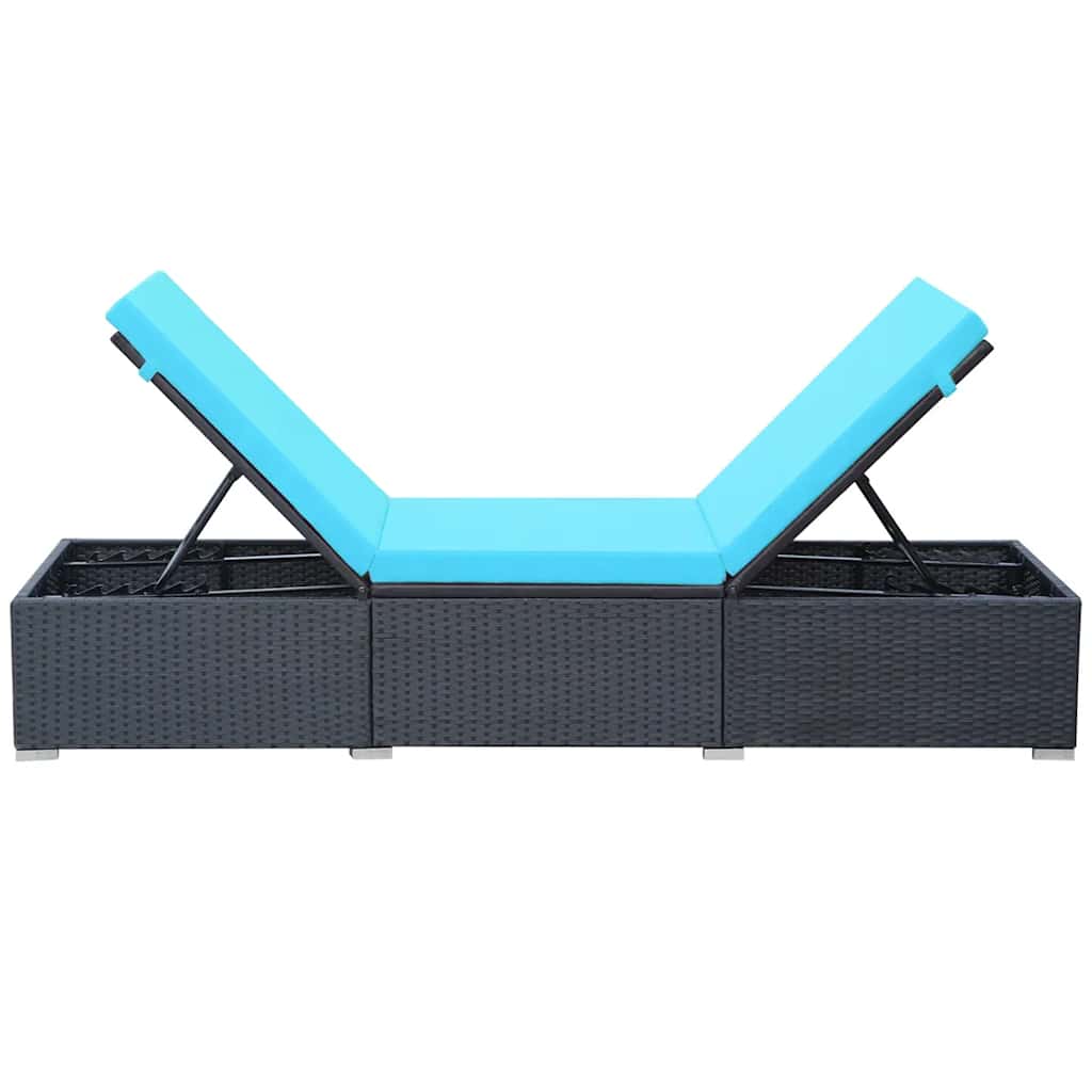 Fekete polyrattan napozóágy párnával 5
