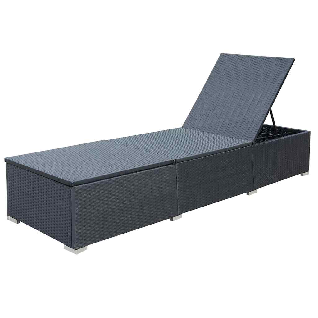 Fekete polyrattan napozóágy párnával 7