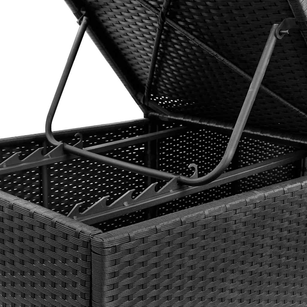 Fekete polyrattan napozóágy párnával 8