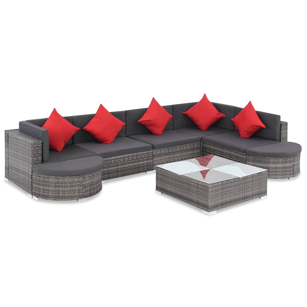 8 darabos szürke polyrattan kerti bútor szett párnákkal