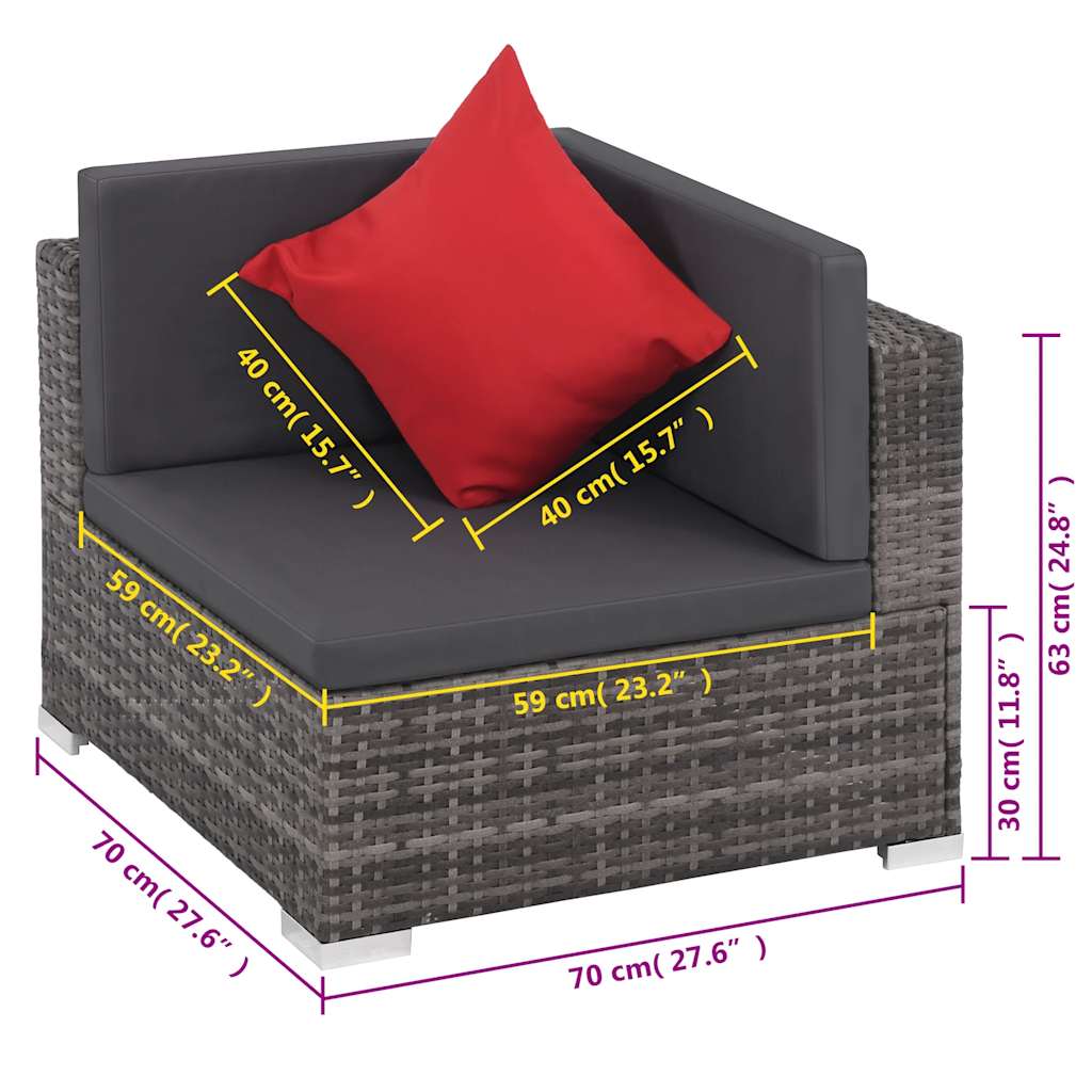 8 darabos szürke polyrattan kerti bútor szett párnákkal 10