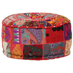 Kézzel készült kerek piros pamut patchwork puff 40 x 20 cm
