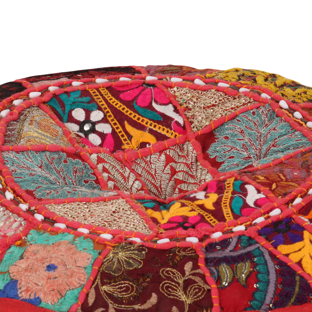Kézzel készült kerek piros pamut patchwork puff 40 x 20 cm 2