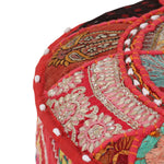 Kézzel készült kerek piros pamut patchwork puff 40 x 20 cm 3