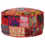 Kézzel készült kerek piros pamut patchwork puff 40 x 20 cm 4