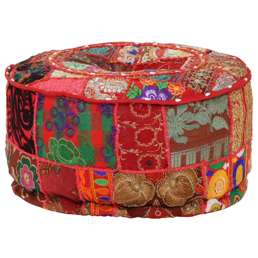 Kézzel készült kerek piros pamut patchwork puff 40 x 20 cm 5
