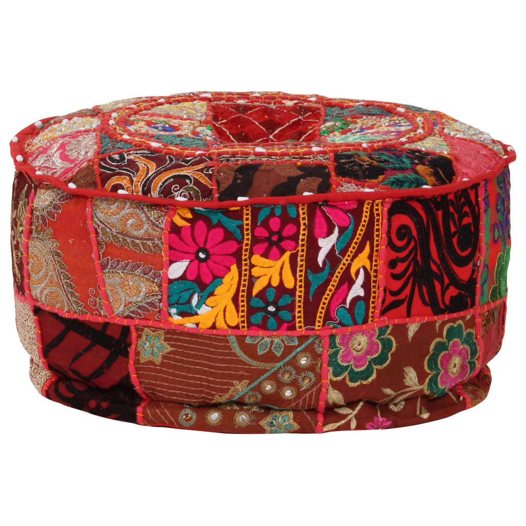 Kézzel készült kerek piros pamut patchwork puff 40 x 20 cm 6
