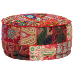 Kézzel készült kerek piros pamut patchwork puff 40 x 20 cm 7