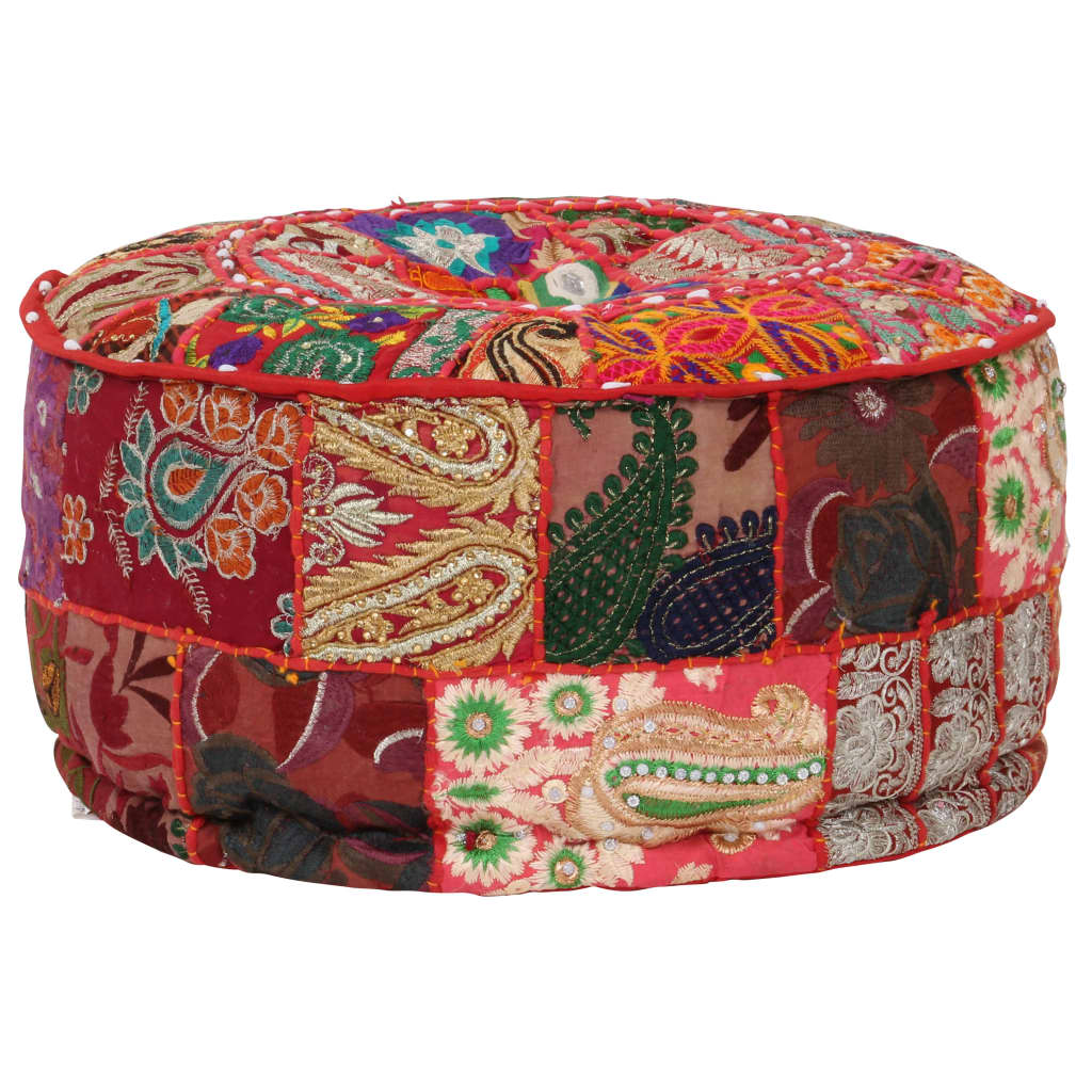 Kézzel készült kerek piros pamut patchwork puff 40 x 20 cm 7
