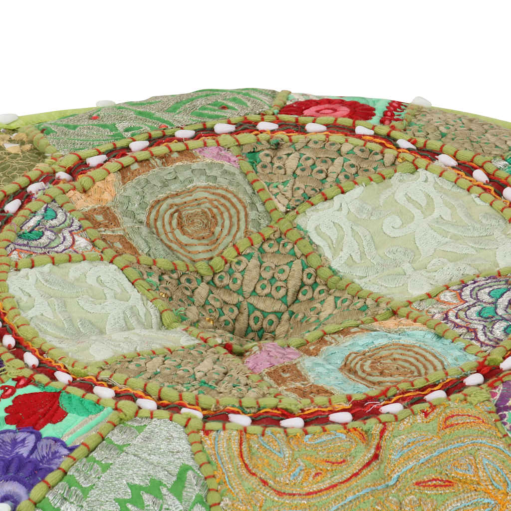 Kézzel készült kerek zöld pamut patchwork puff 40 x 20 cm 2