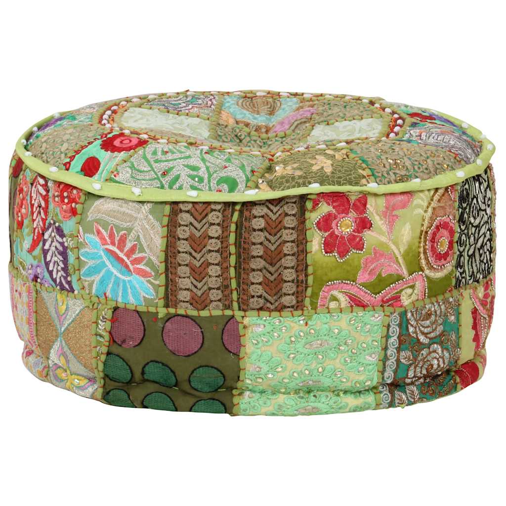 Kézzel készült kerek zöld pamut patchwork puff 40 x 20 cm 4
