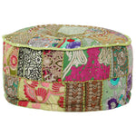 Kézzel készült kerek zöld pamut patchwork puff 40 x 20 cm 5