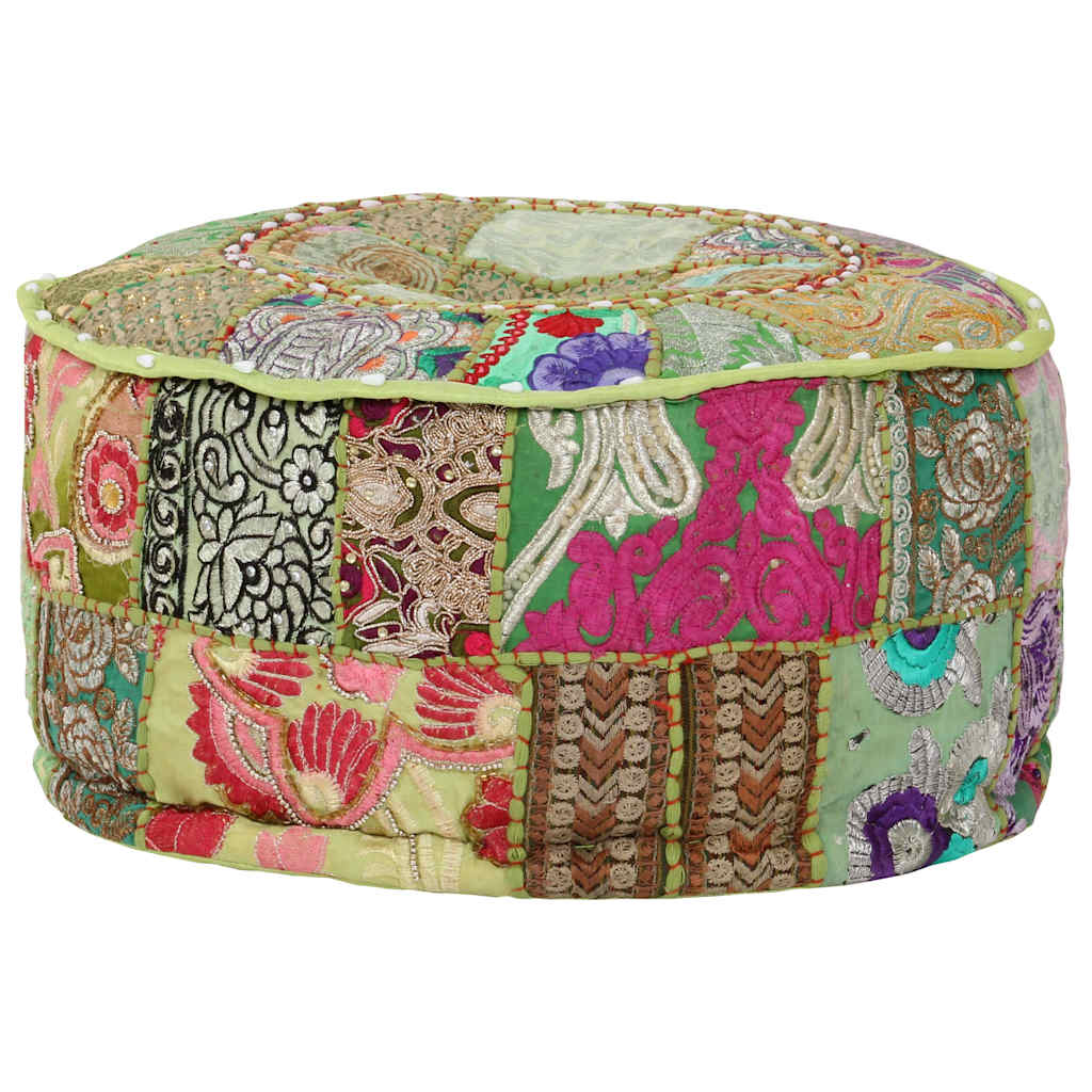 Kézzel készült kerek zöld pamut patchwork puff 40 x 20 cm 5