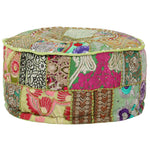 Kézzel készült kerek zöld pamut patchwork puff 40 x 20 cm 6