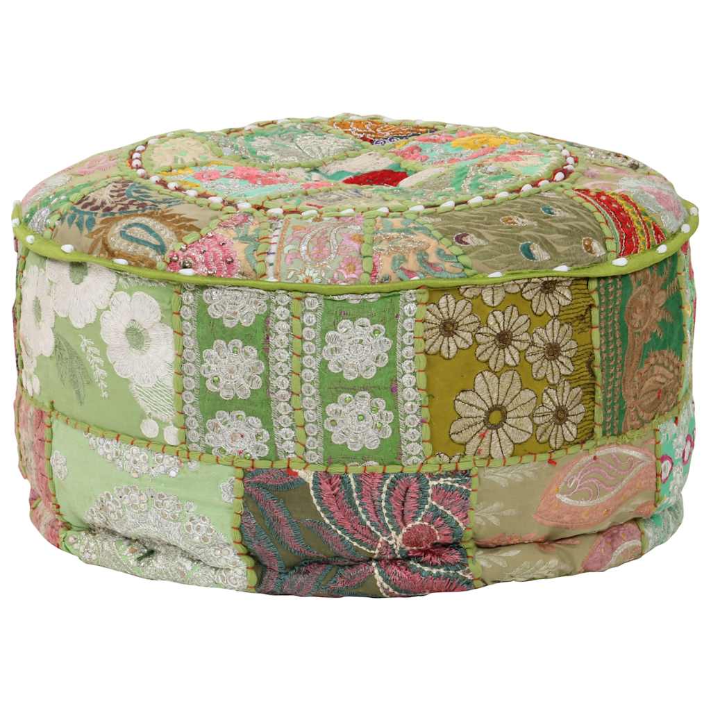 Kézzel készült kerek zöld pamut patchwork puff 40 x 20 cm 7