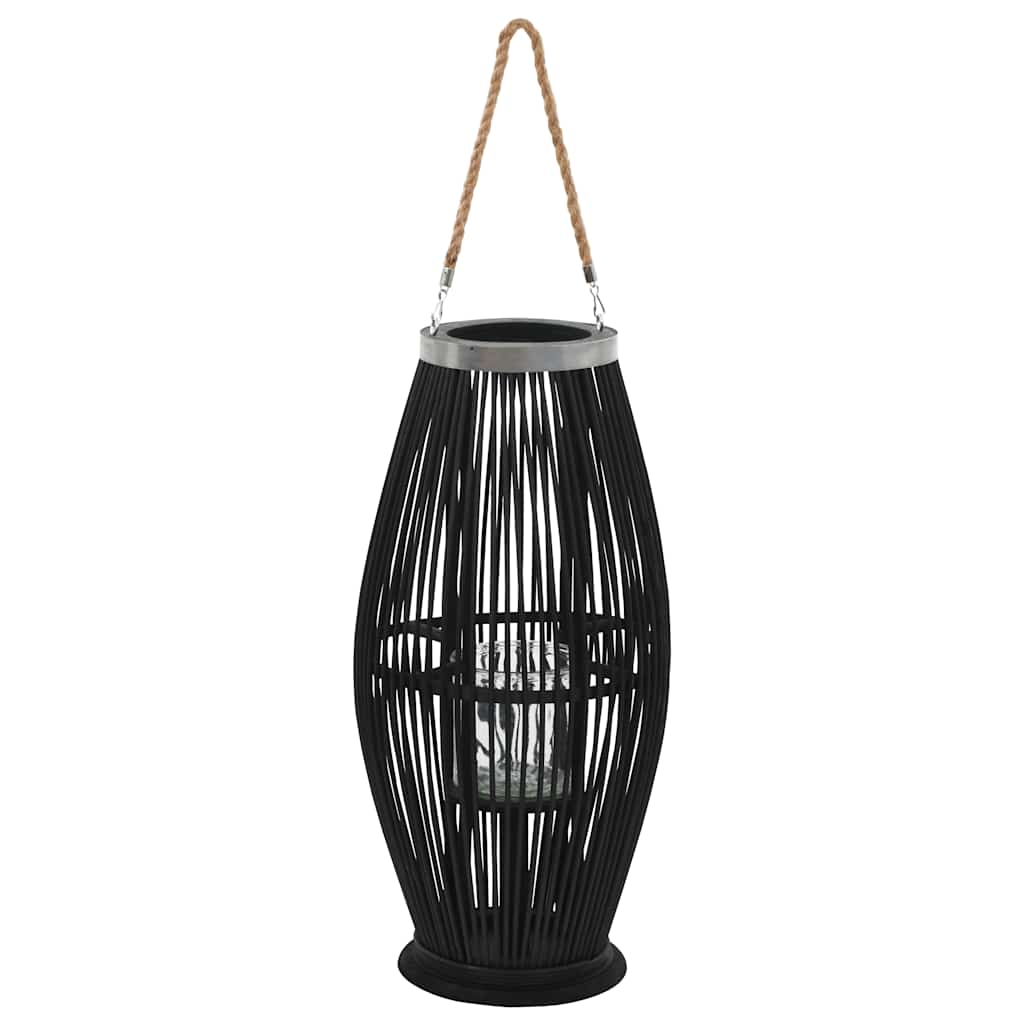 Fekete bambusz függő gyertyatartó lámpás, 60 cm