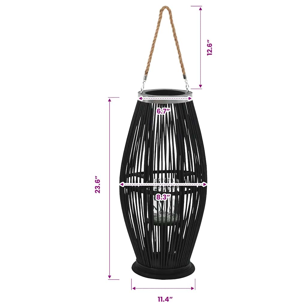 Fekete bambusz függő gyertyatartó lámpás, 60 cm 6