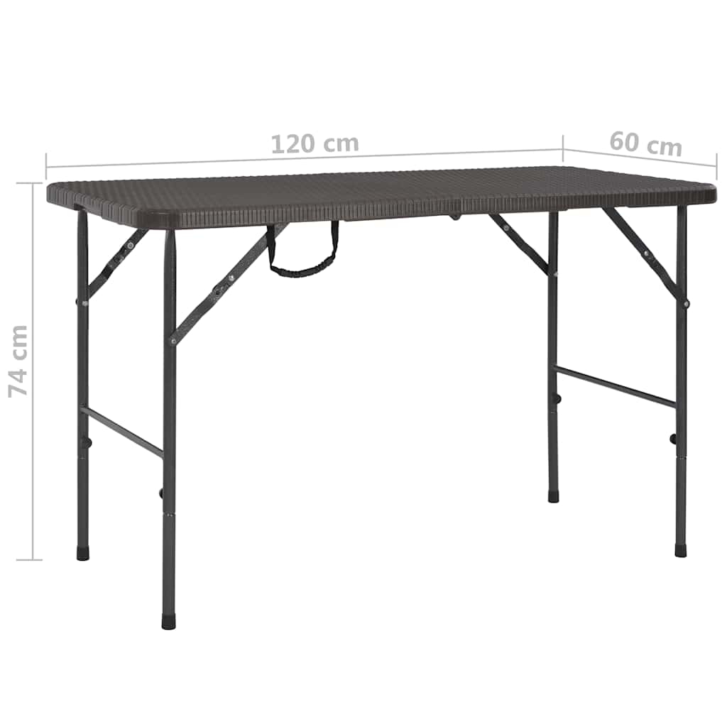 Barna rattan hatású HDPE összecsukható kerti asztal 120x60x74cm 6