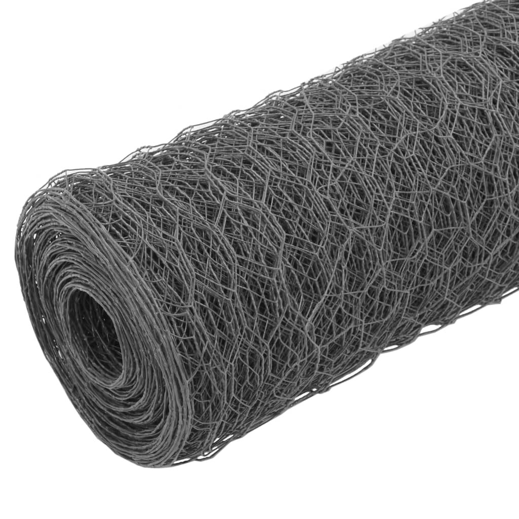 Szürke PVC-bevonatú acél csirkeháló drótkerítés 25 x 0,5 m 2