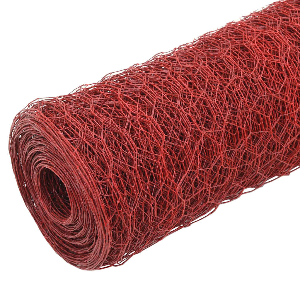 Piros PVC-bevonatú acél csirkeháló drótkerítés 25 x 1 m 2