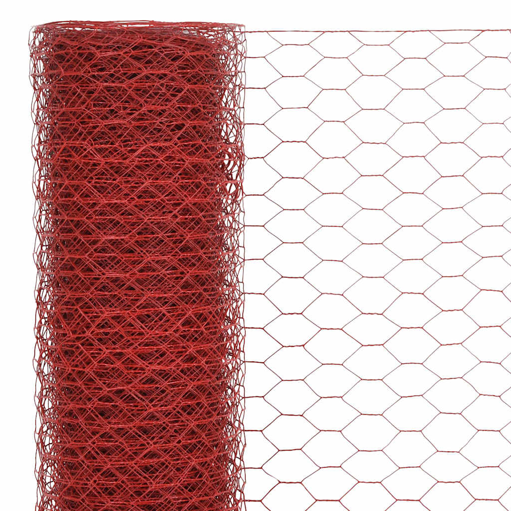 Piros PVC-bevonatú acél csirkeháló drótkerítés 25 x 1 m 3