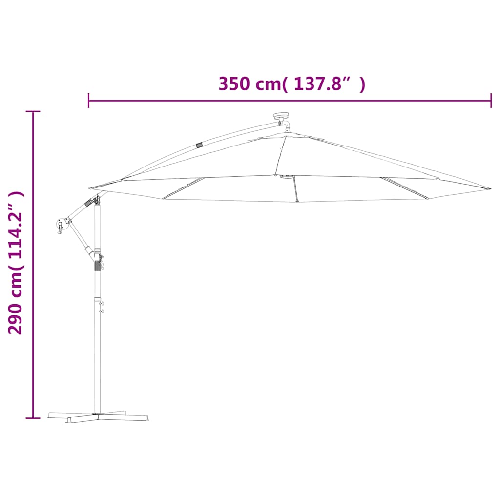 Zöld konzolos kerti napernyő LED-del és fémrúddal 350 cm 12