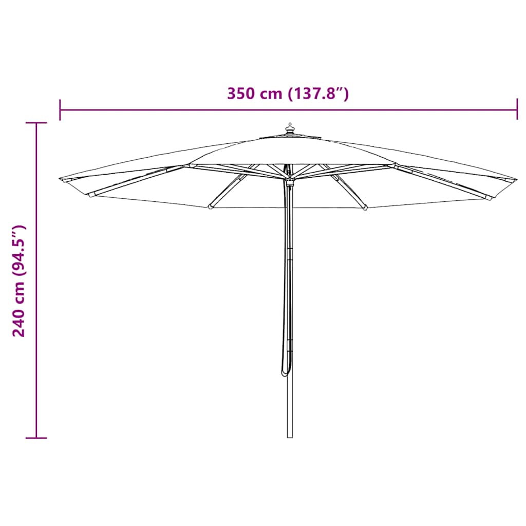 Tópszínű kültéri napernyő farúddal 350 cm 7