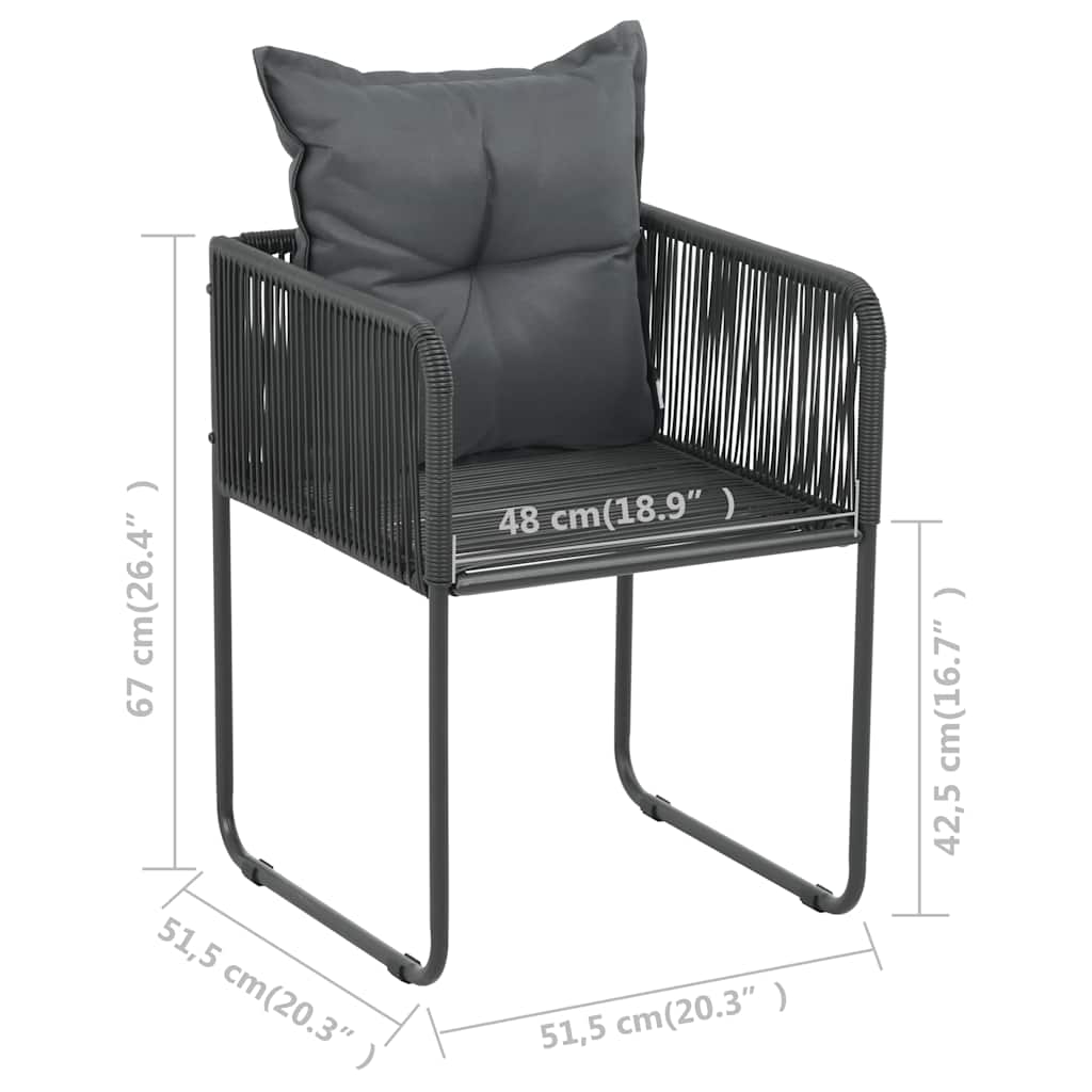 2 db fekete polyrattan kültéri szék párnával 6