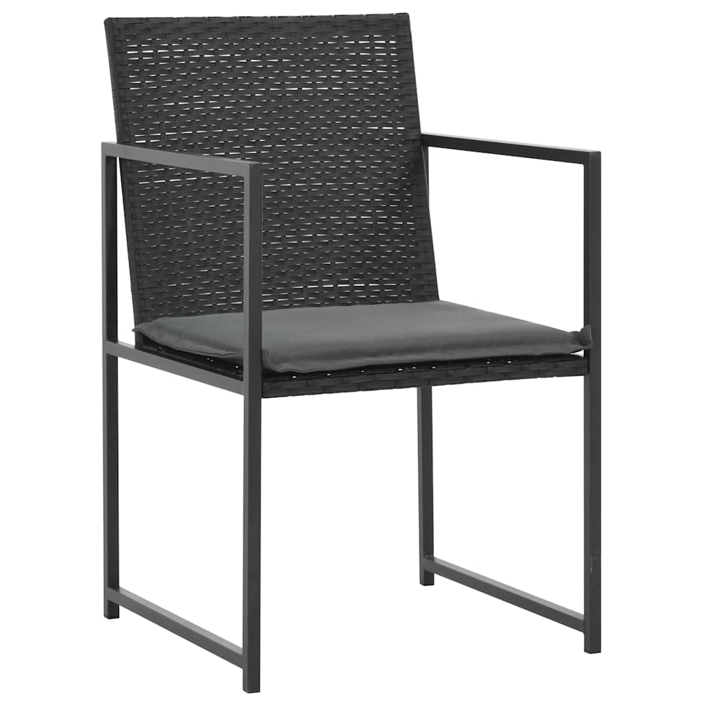 7-részes fekete polyrattan kültéri étkezőszett párnákkal 3