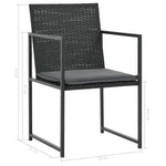 7-részes fekete polyrattan kültéri étkezőszett párnákkal 7