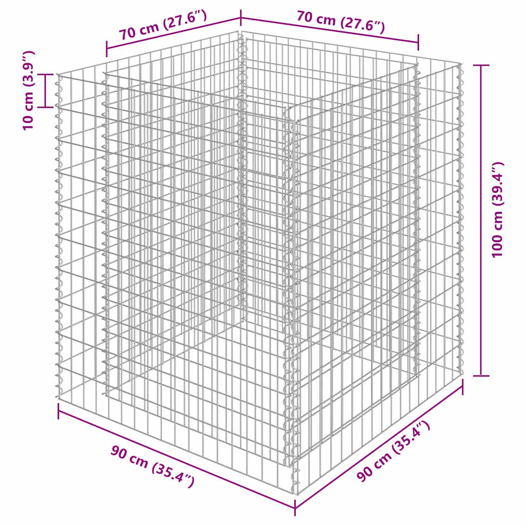 Horganyzott acél gabion magaságyás 90 x 90 x 100 cm 7