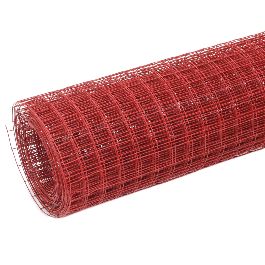 Piros PVC-bevonatú acél csirkeháló drótkerítés 10 x 1,5 m 2
