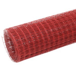 Piros PVC-bevonatú acél csirkeháló drótkerítés 25 x 1,5 m 2