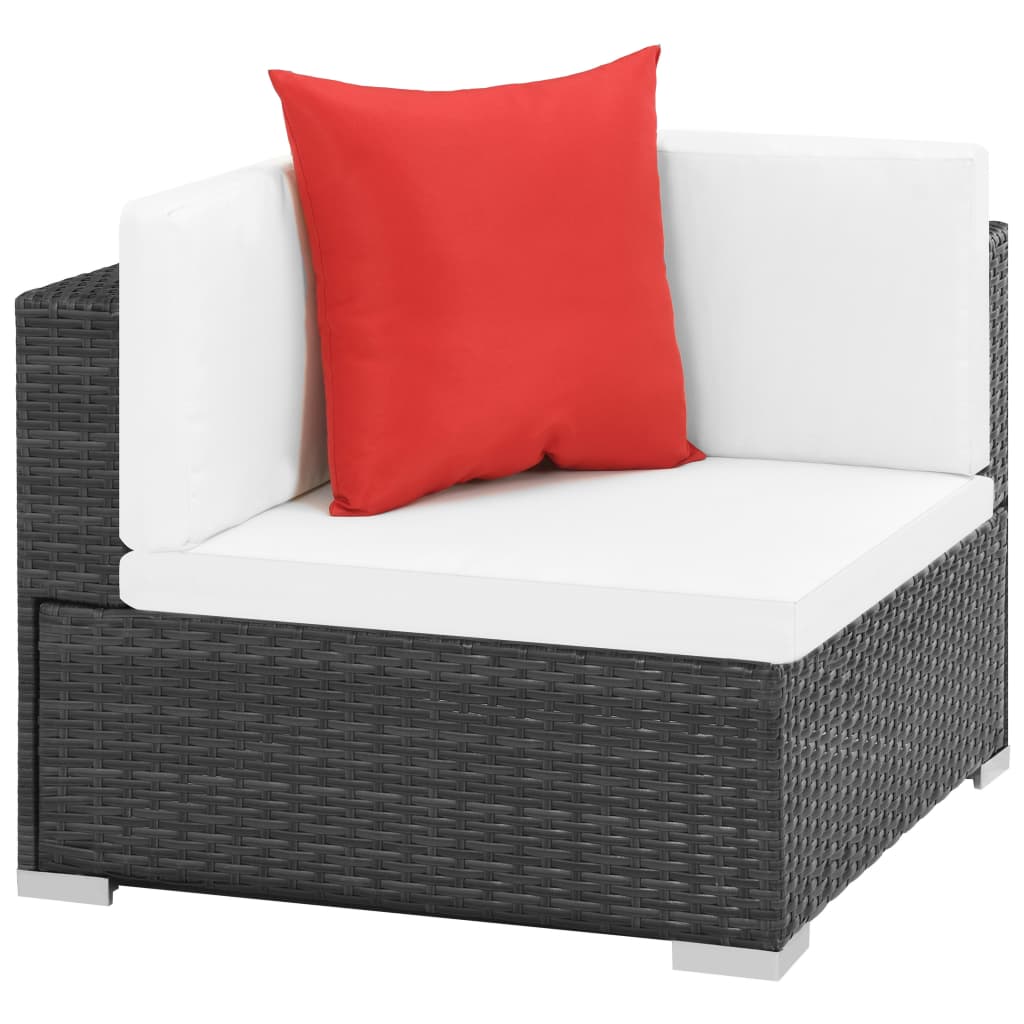 7-részes fekete polyrattan kerti bútorszett párnákkal 2