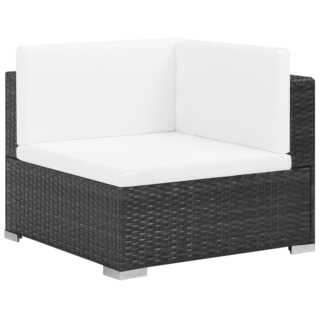 7-részes fekete polyrattan kerti bútorszett párnákkal 4