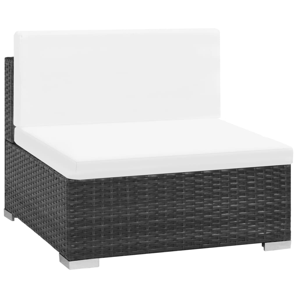 7-részes fekete polyrattan kerti bútorszett párnákkal 5