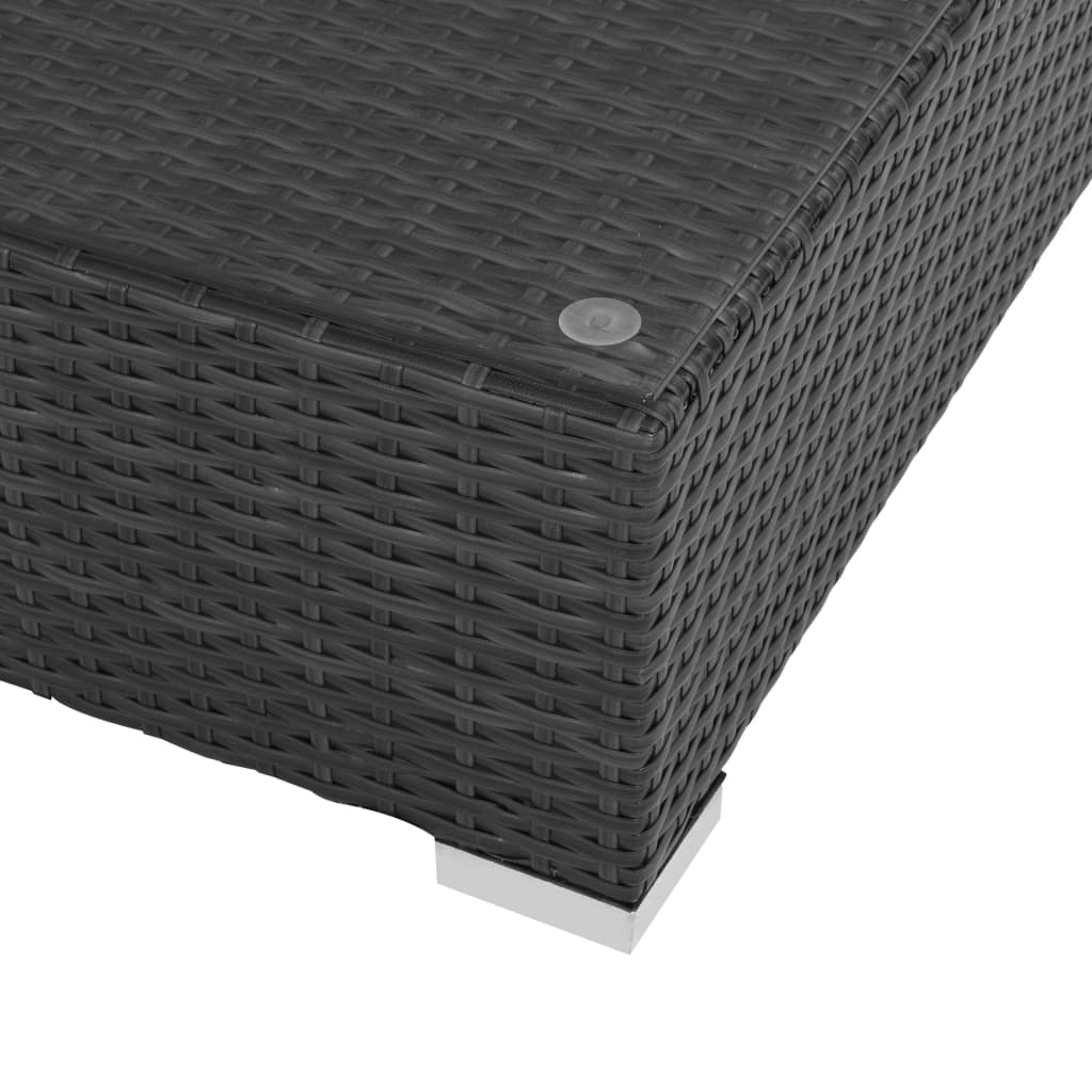 7-részes fekete polyrattan kerti bútorszett párnákkal 7