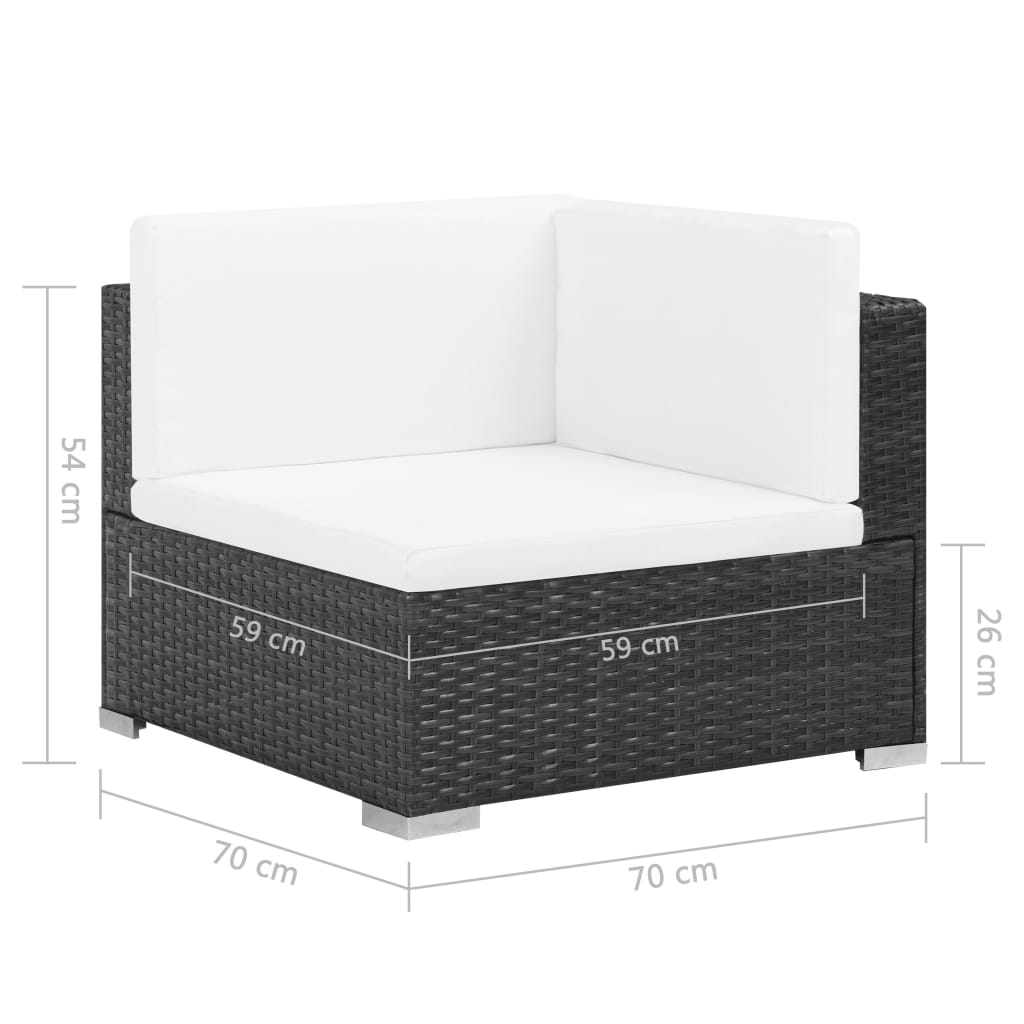 7-részes fekete polyrattan kerti bútorszett párnákkal 8