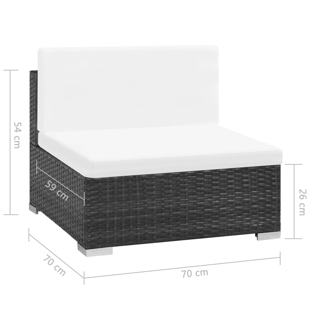7-részes fekete polyrattan kerti bútorszett párnákkal 9