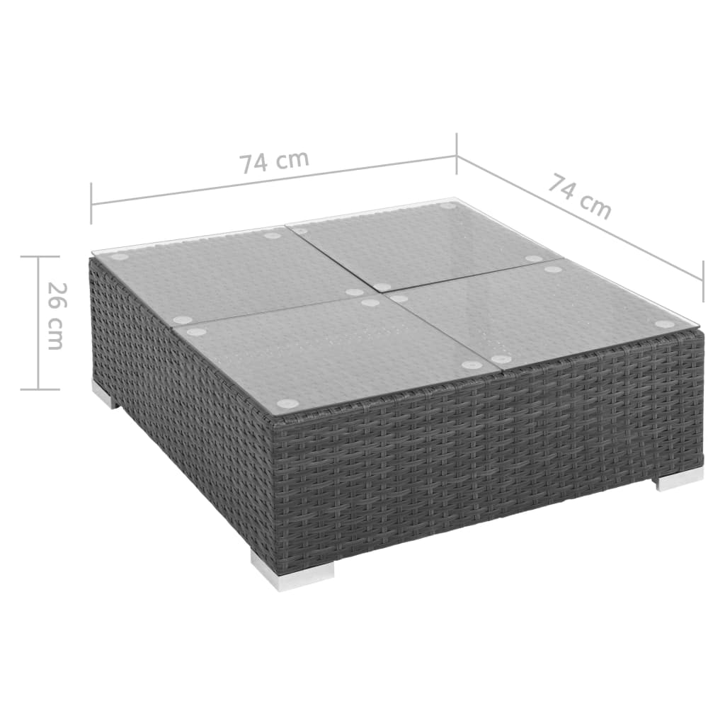 7-részes fekete polyrattan kerti bútorszett párnákkal 10