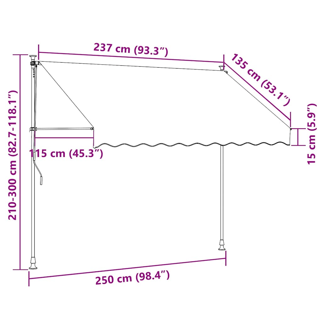 Kézzel feltekerhető antracit napellenző 250 cm 8
