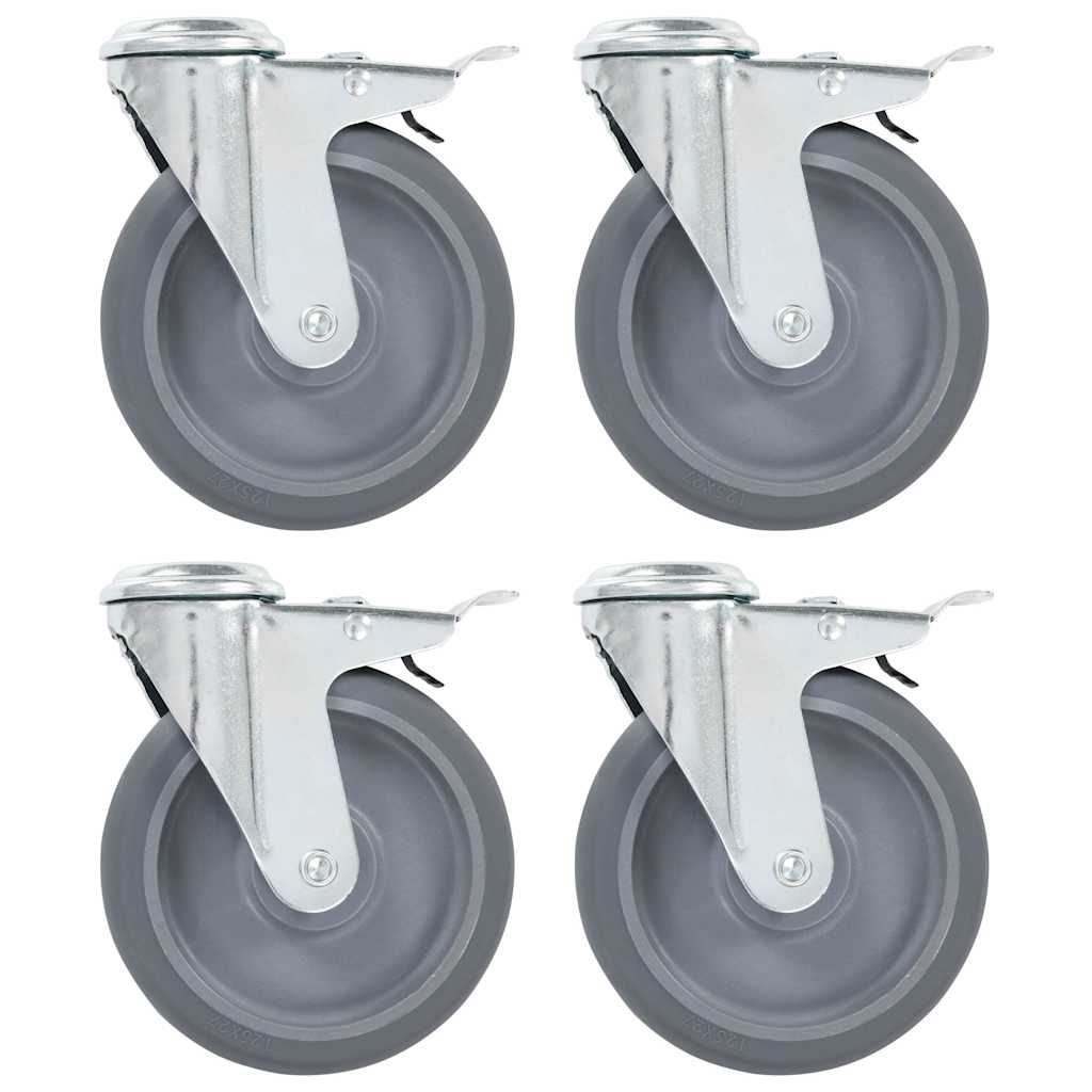 4 db hátfuratos önbeálló görgő dupla fékkel 125 mm